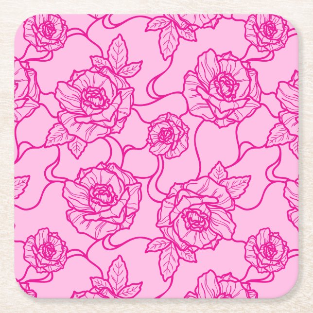 Dessous-de-verre Carré En Papier Whispers of Rose, Elegant Line Art Floral (Devant)