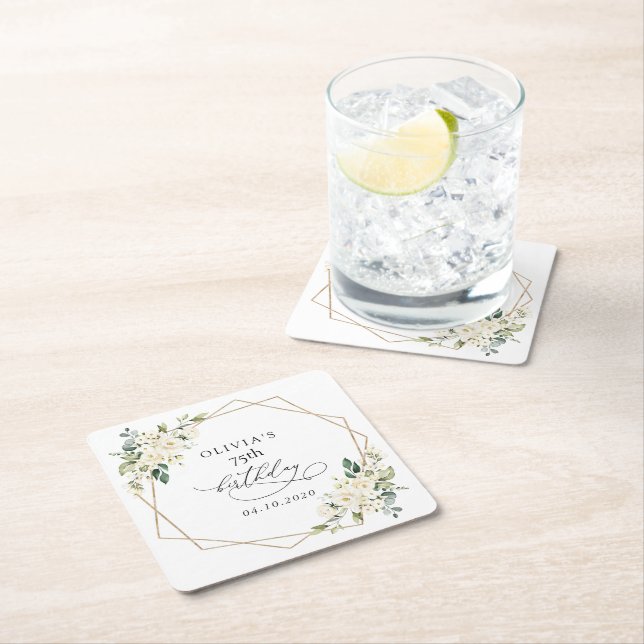 Dessous-de-verre Carré En Papier White Flowers, Cream Flowers, Boho, Birthday (En situation)