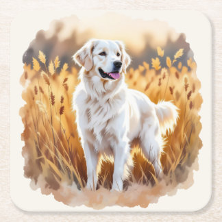 Dessous-de-verre Carré En Papier White Golden Retriever Dog