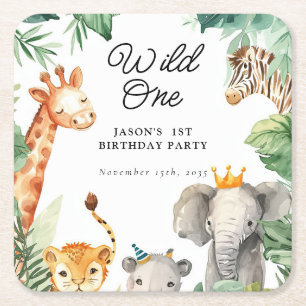 Dessous-de-verre Carré En Papier Wild One Jungle Safari Anniversaire