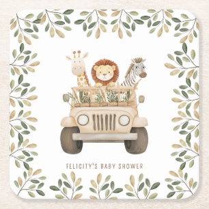 Dessous-de-verre Carré En Papier Wild One Safari Animaux Baby shower neutre