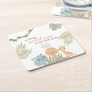 Dessous-de-verre Carré En Papier Wild One Safari Animaux Fille Baby shower