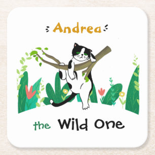 Dessous-de-verre Carré En Papier Wild One Tuxedo Kitty Enfants 1er Invitation anniv
