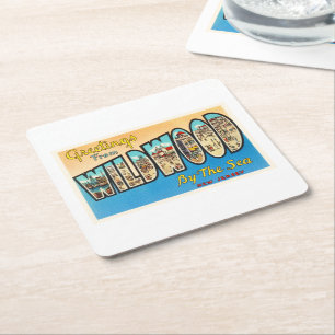 Dessous-de-verre Carré En Papier Wildwood par la carte postale de cru du New Jersey