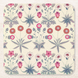 Dessous-de-verre Carré En Papier William Morris Daisy Motif Floral Rouge Orange