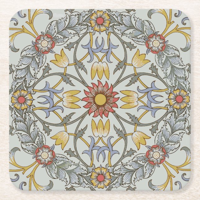 Dessous-de-verre Carré En Papier William Morris Floral Circle Flower Illustration (Devant)