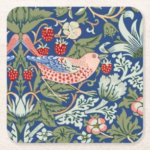 Dessous-de-verre Carré En Papier William Morris Strawberry Thief Marine Corail