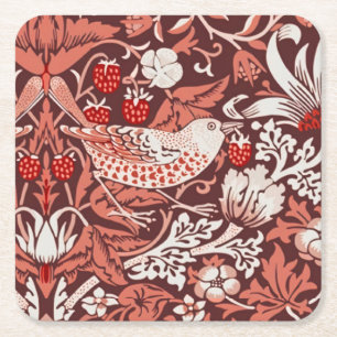 Dessous-de-verre Carré En Papier William Morris Strawberry Thief Oiseau en Terracot