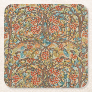 Dessous-de-verre Carré En Papier William Morris Style Cottagecore Écureuil Floral