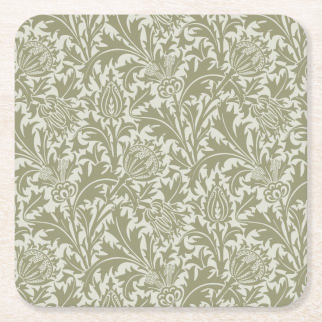 Dessous-de-verre Carré En Papier William Morris Thistle Sage Green Motif (Devant)