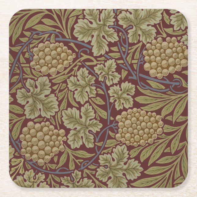 Dessous-de-verre Carré En Papier William Morris Vine Grappe Rouge Vert Art (Devant)