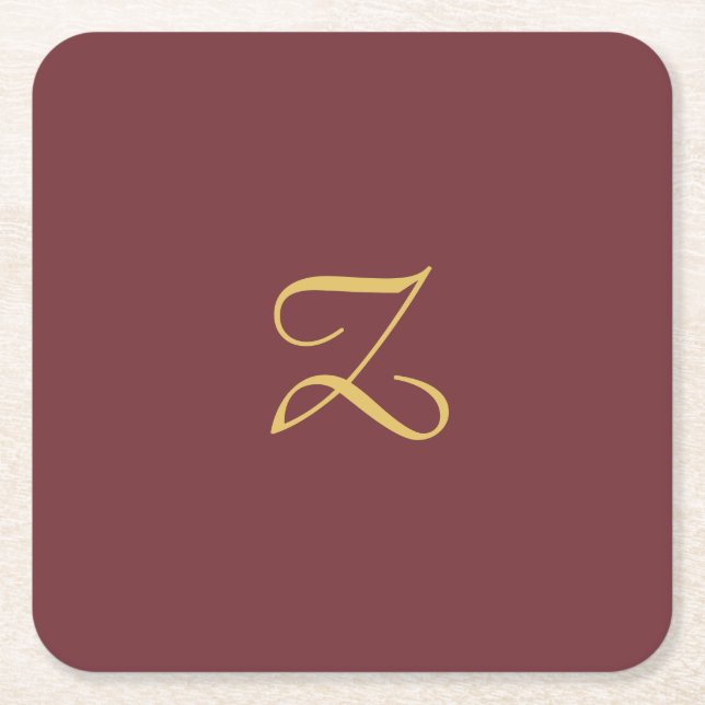 Dessous-de-verre Carré En Papier Wine Gold Monogramme professionnel tendance modern (Devant)