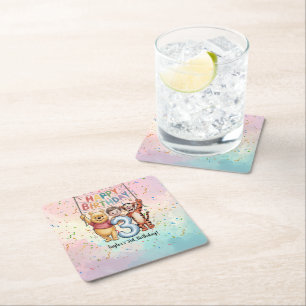 Dessous-de-verre Carré En Papier Winnie l'Ourson   Joyeux Anniversaire