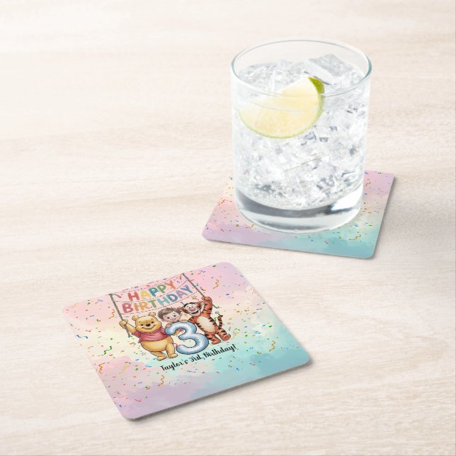 Dessous-de-verre Carré En Papier Winnie the Pooh | Happy Birthday (En situation)