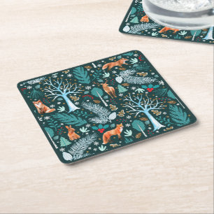 Dessous-de-verre Carré En Papier Winter Woodland Turquoise/Gold ID785