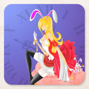 Dessous-de-verre Carré En Papier Wonderland Art - Lapin blanc sur cupcake