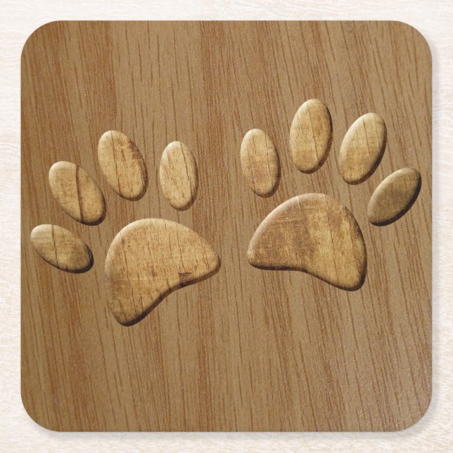 Dessous-de-verre Carré En Papier Wood Dog Paw Prints (Devant)