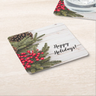 Dessous-de-verre Carré En Papier Wreath and Holly Holiday Collection