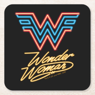 Dessous-de-verre Carré En Papier WW84  Logo de la femme Wonder Neon Light