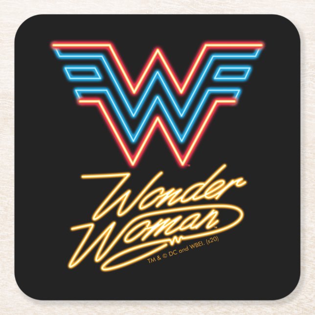 Dessous-de-verre Carré En Papier WW84 | Logo Wonder Woman Neon Light (Devant)