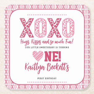 Dessous-de-verre Carré En Papier XOXO Hugs & Kisses Saint Valentin 1er anniversaire