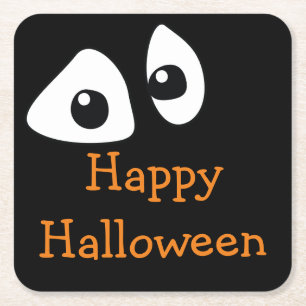 Dessous-de-verre Carré En Papier Yeux qui regardent dans le noir Joyeux Halloween g
