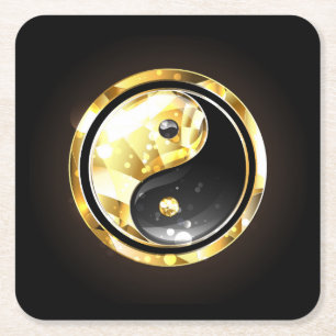 Dessous-de-verre Carré En Papier Yin Yang or sur noir