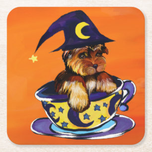 Dessous-de-verre Carré En Papier Yorkie Poo Halloween