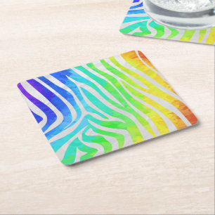 Dessous-de-verre Carré En Papier Zebra Rainbow et White Print