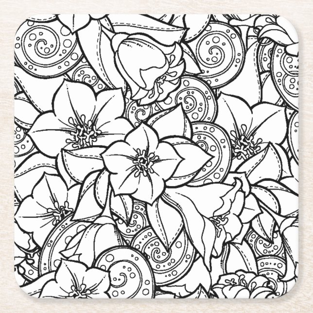 Dessous-de-verre Carré En Papier Zendoodle fleuri (Devant)