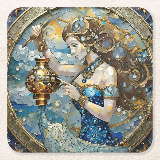 Dessous-de-verre Carré En Papier Zodiac - Aquarius Le Porteur D'Eau (Devant)
