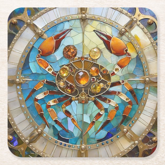 Dessous-de-verre Carré En Papier Zodiaque - Cancer Le Crabe (Devant)