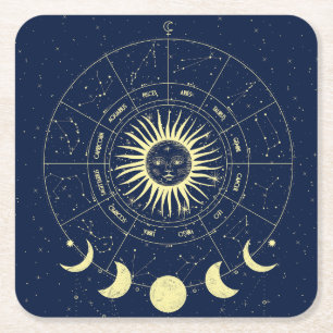 Dessous-de-verre Carré En Papier Zodiaque Phases Solaires Lunaires Célestes