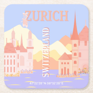 Dessous-de-verre Carré En Papier Zurich Travel Art, Suisse Travel Art