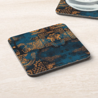 Dessous-de-verre Carreau géométrique bohème antique sarcelle et or