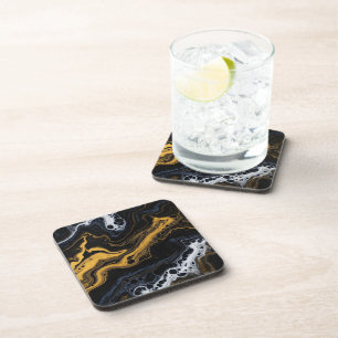 Dessous-de-verre Carreaux décoratifs Abstraits de luxe - Noir, Or &
