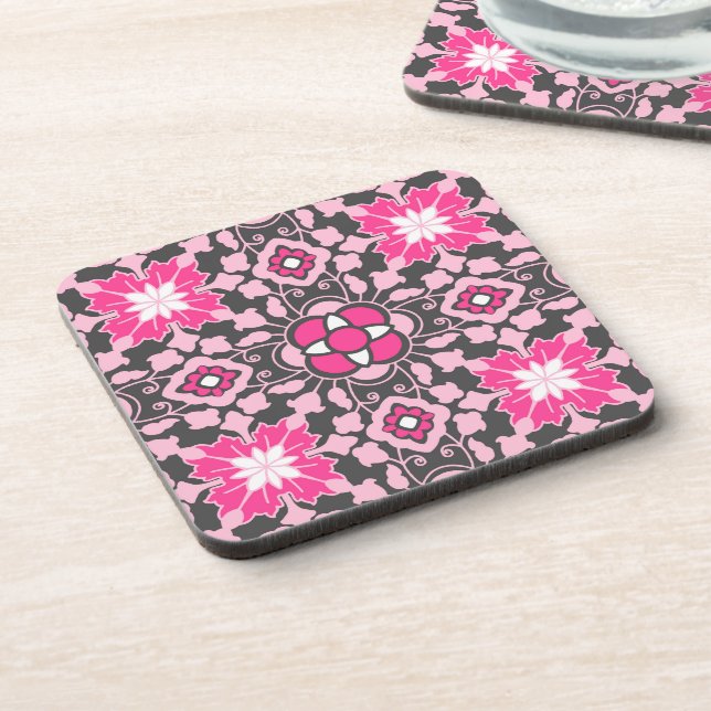 Dessous-de-verre Carrelage Floral marocain, Fuchsia rose & gris / G (Côté gauche)