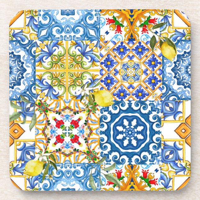 Dessous-de-verre Carrelage méditerranéen, majolica, style sicilien (Devant)