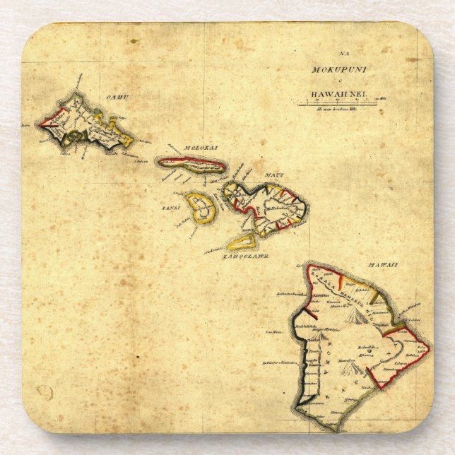 Dessous-de-verre Carte 1837 - îles d'Hawaï de cru hawaïennes (Devant)