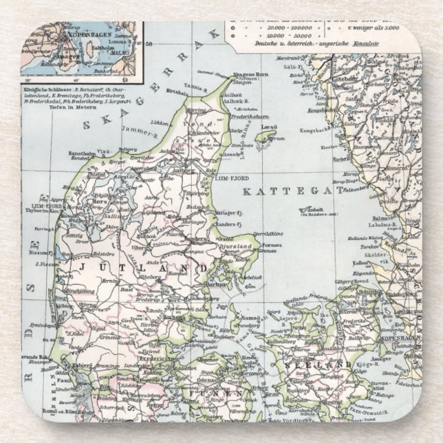 Dessous-de-verre Carte ancienne du Danemark, Danmark en danois, 190 (Devant)