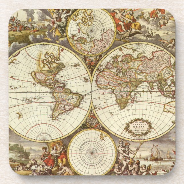 Dessous-de-verre Carte ancienne du Monde de Frederick de Wit, vers  (Devant)