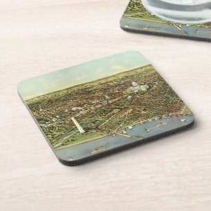 Dessous-de-verre Carte antique avec vue panoramique sur Washington