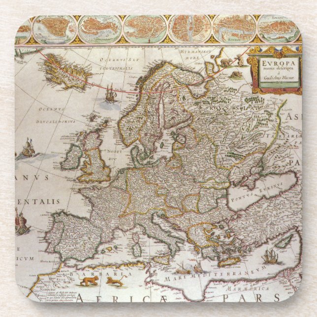 Dessous-de-verre Carte antique de l'Europe par Willem Jansz Blaeu,  (Devant)