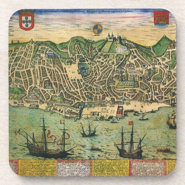 Dessous-de-verre Carte antique de Lisbonne, Portugal par Braun/Hoge (Devant)