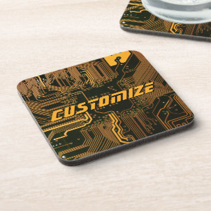 Dessous-de-verre Carte circuit orange PCB personnalisée geek Out