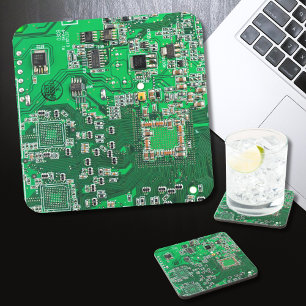 Dessous-de-verre Carte de circuit Geek d'ordinateur vert