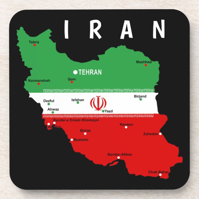 Dessous-de-verre Carte de l'Iran avec drapeau et emblème (Devant)