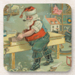 Dessous-de-verre Carte de Noël vintage - Santa dans son atelier