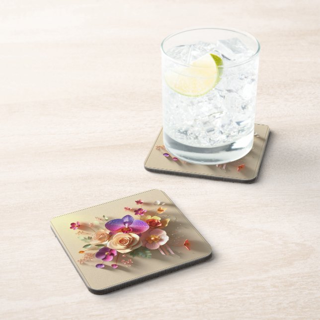 Dessous-de-verre Carte de voeux 3D Spring Blossoms - Roses dynamiqu (Côté Droit)