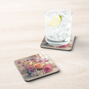 Dessous-de-verre Carte de voeux Fleurs de Printemps 3D avec Roses